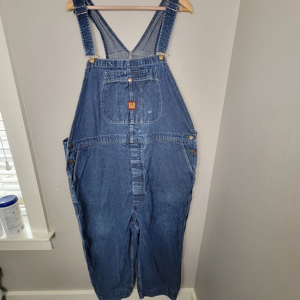 Vintage Big Ben Blue Denim Jean Bib Cotton Overalls Mens 50x32 Farmer Carpenter